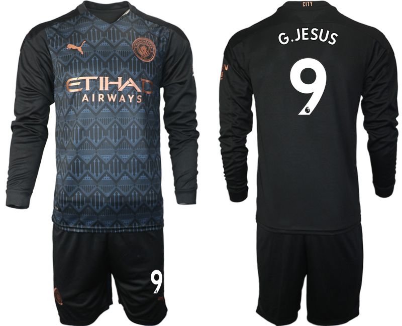 Men 2020-2021 club Manchester city home long sleeve #9 black Soccer Jerseys